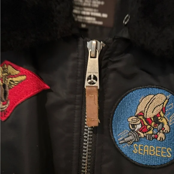 Top gun Black Bomber Jacket with Patches - Picture 7 of 12